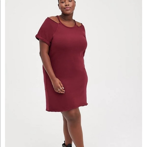 TORRID cold shoulder wine cozy fleece dress! - Picture 2 of 6